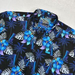 Retro Rifle Suppressed Shirt Mens 2XL Black Blue Tropical Gun Print Button Down